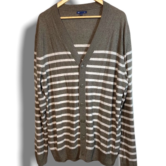 GAP 100% cotton comfy neutral striped sweater cardigan XL button down EXC COND - Picture 1 of 3